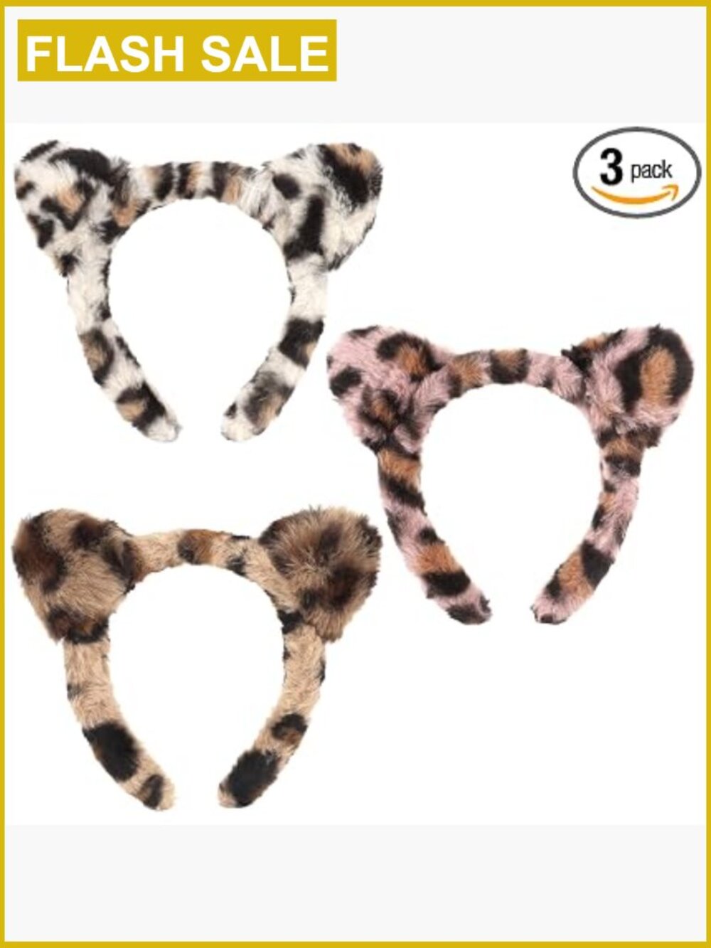 3-Pack Plush Cat Ears Headband for Face Washing Yoga Cosplay